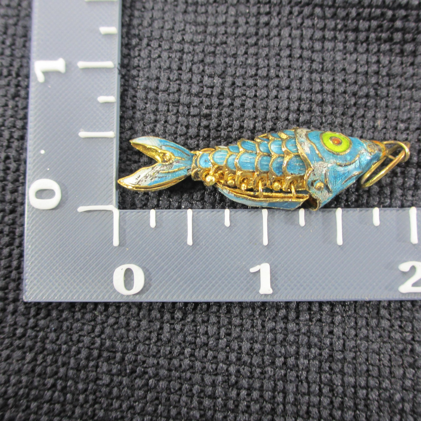 Vintage Cloisonne Enamel Koi Fish Pendant Blue Articulating Gold Tone