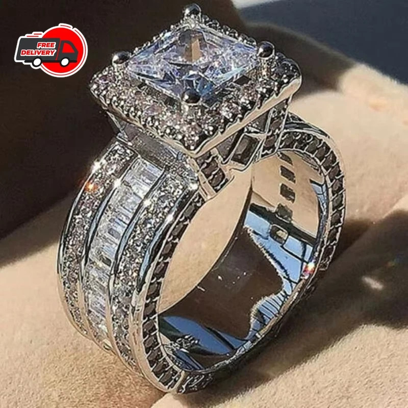 Women’s Stainless Steel Round Cut Cz Engagement Ring Band Size 5-12