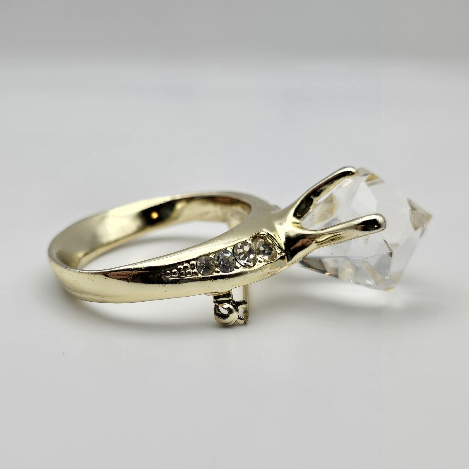 Vtg AJC Sparkle Stmt Ring Brooch Gold Tone Glam Engagement Bachelorette Bling