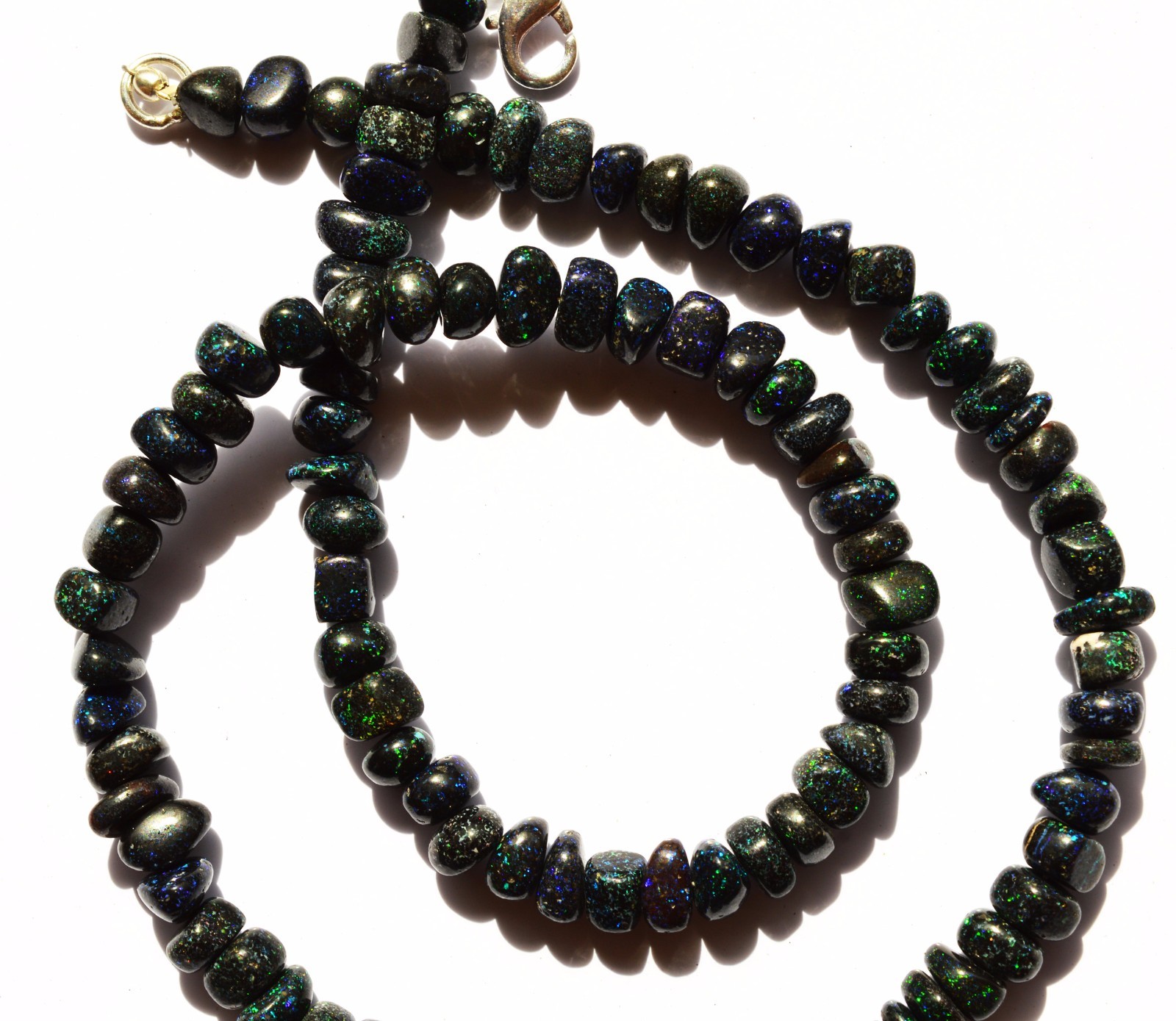 Super Rare Natural Black Australian Matrix Opal Smooth Unshape Beads Necklace17″