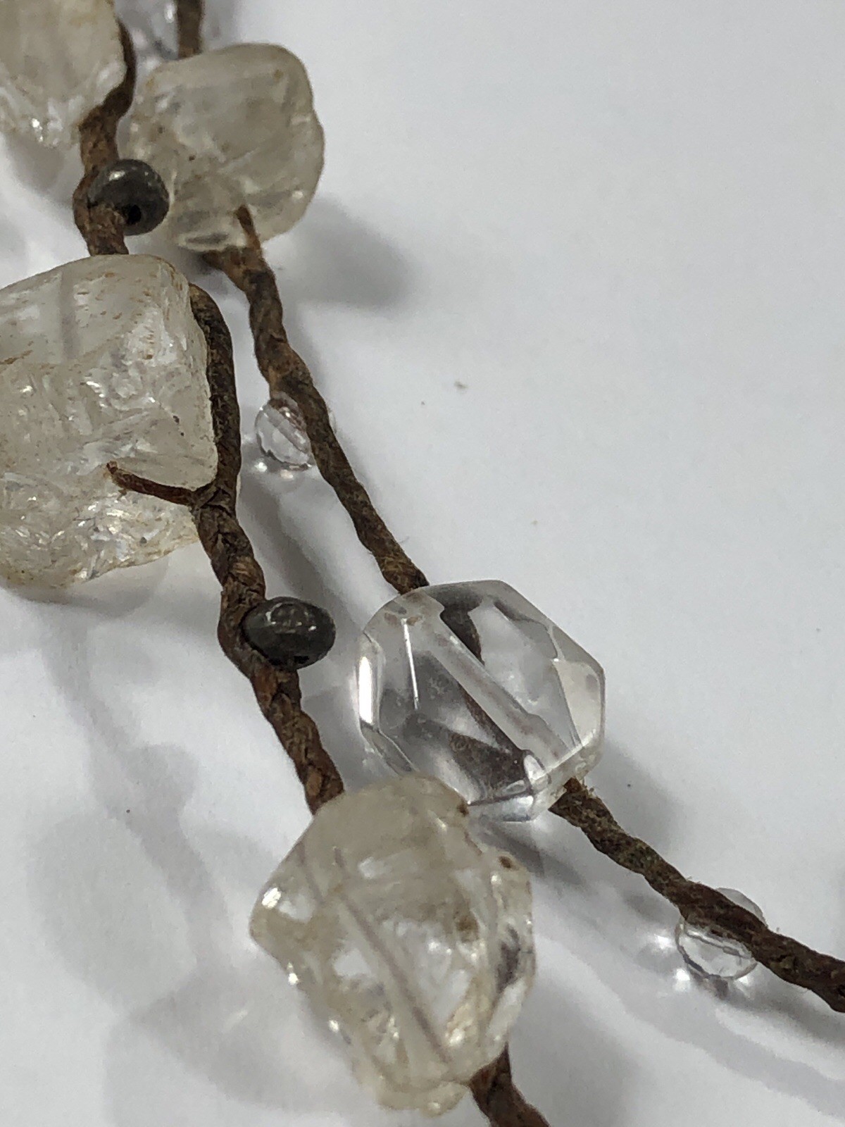 CL Necklace Sterling Silver Quartz Bead Braided Twine – 15 in Length
