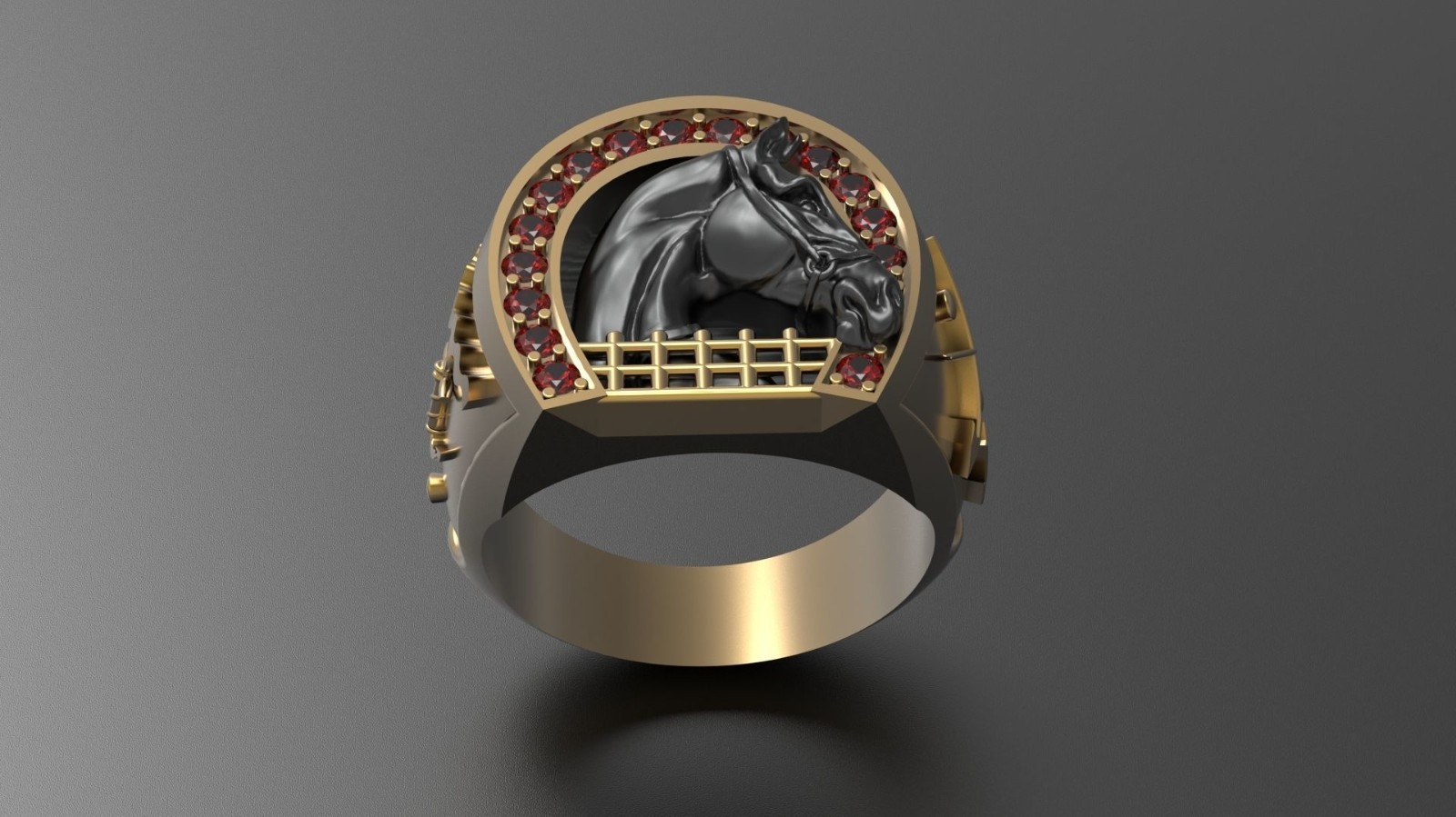 Oxidized Men’s Horseshoe & Horse Gothic Punk 925Sterling Silver Statement Rings