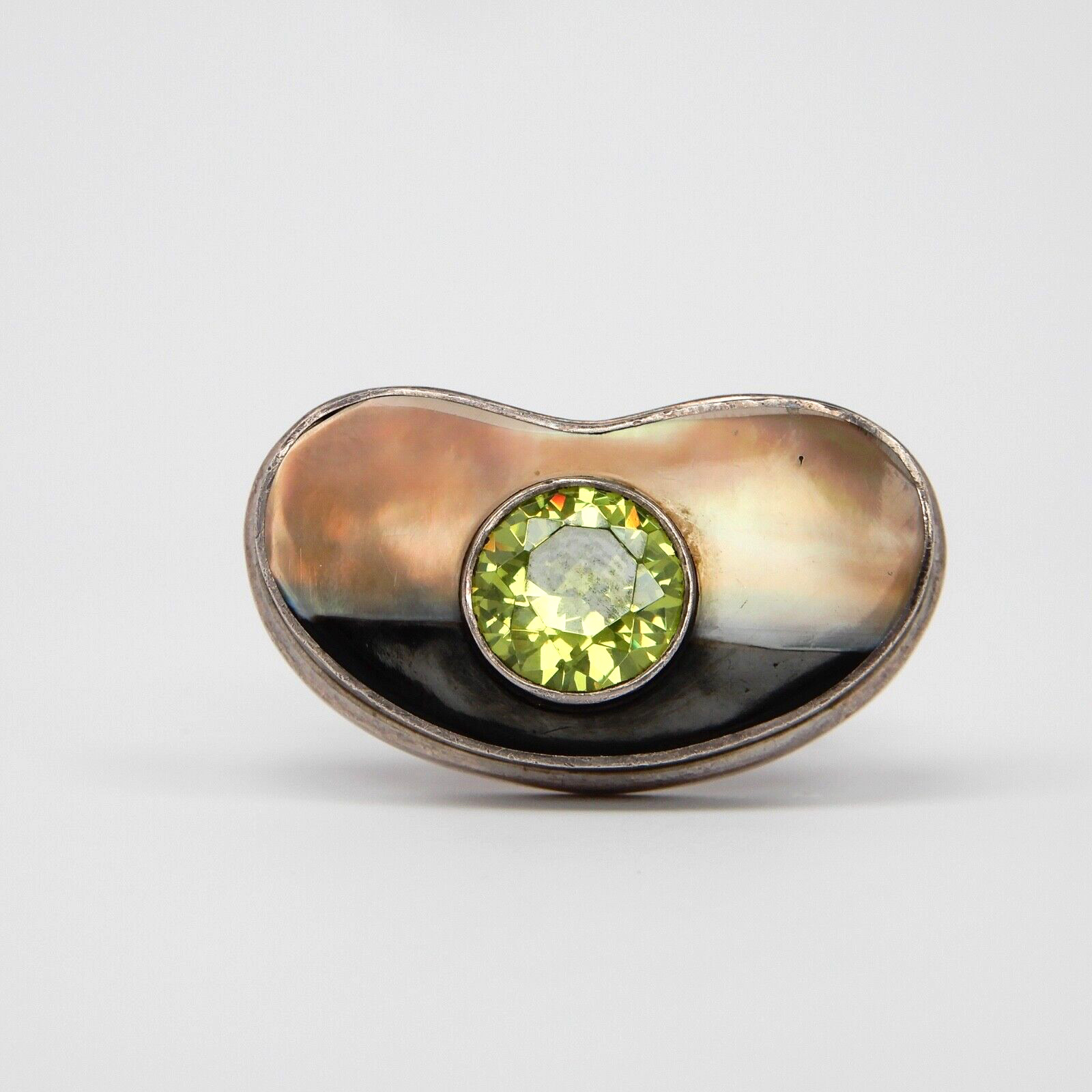 Sterling Silver Green Peridot Ring Size 5.5, 33mm x 19mm, 21g Large Door Knocker