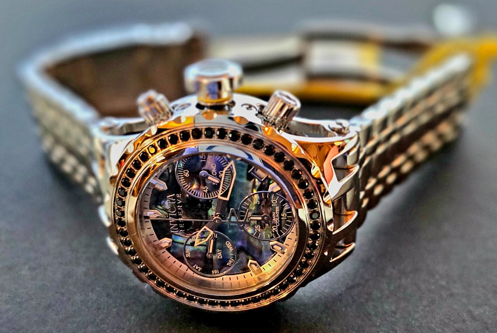 Invicta Swiss Reserve Subaqua Noma Spec. 4.14 CTW Blk Spinel Abalone Steel Watch