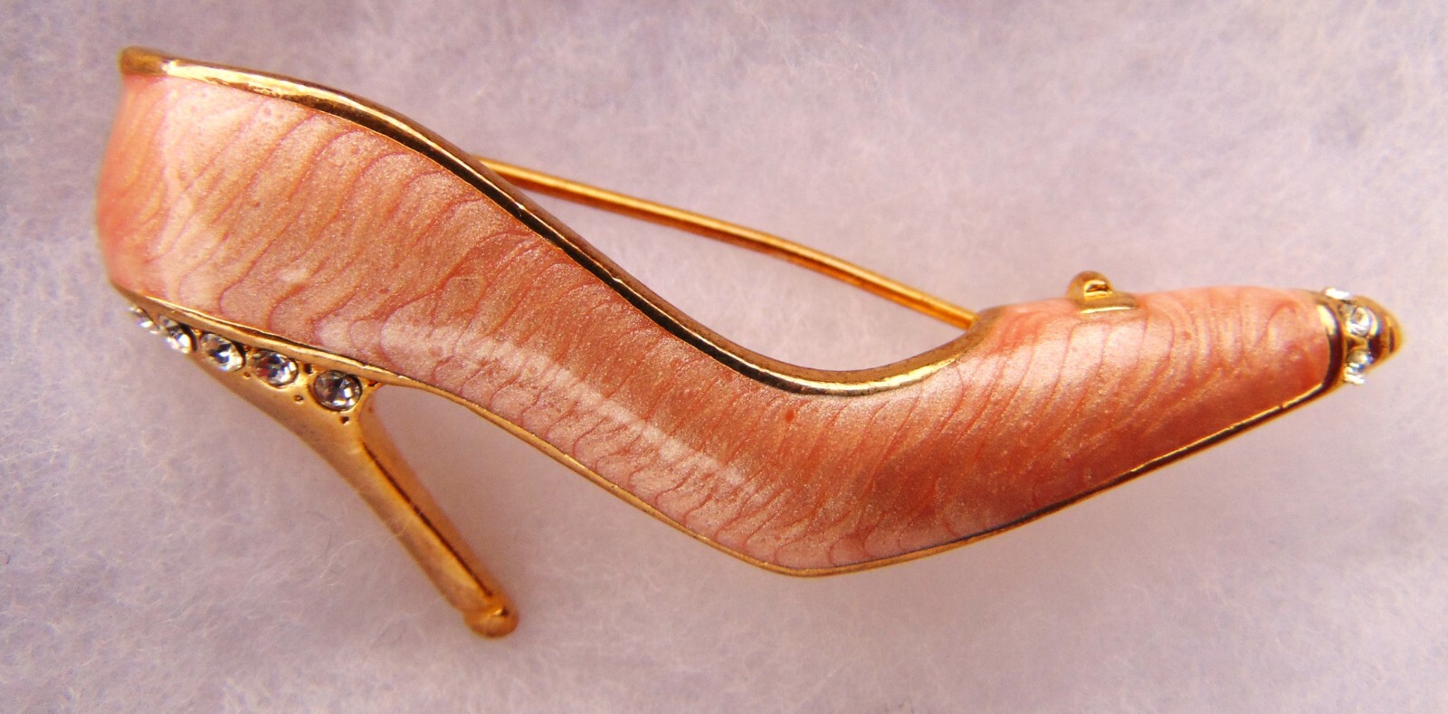 PINK RHINESTONE HIGH HEEL SHOE BROOCH PIN~ 2 1/8″ ~ 18KT GOLD PLATED ~NEW IN BOX
