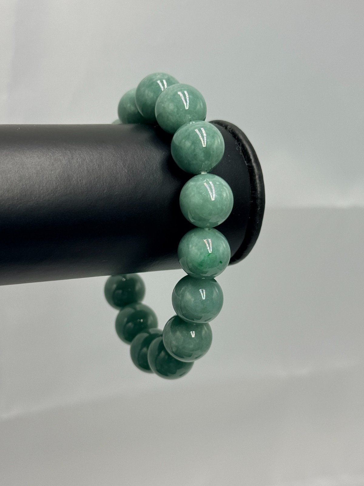 Certified Natural Grade A Jadeite Jade Beaded Bracelet Green 13.4 mm #500670