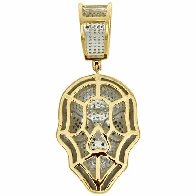 14K Yellow Gold Plated Globe Human Skull Pendant 3 Ct Round Simulated Diamond