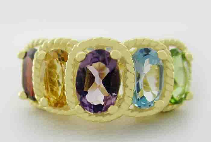 GENUINE 3.38 Cts AMETHYST, BLUE -YELLOW TOPAZ RING 925 SILVER (Gold tone) – NWT
