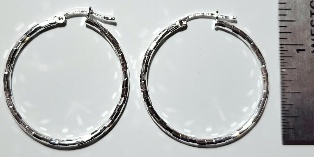 Hoop Earrings Diamond Cut 925 Sterling Silver 1″ 1/4 inch Round 2 mm Thick 4