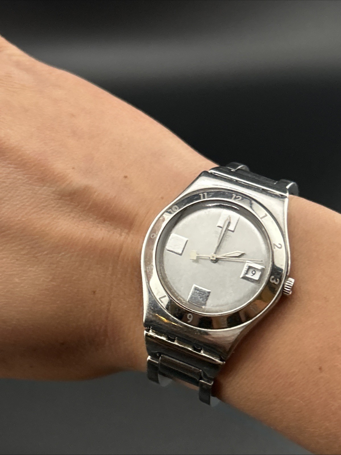 Swatch Irony Swiss Ladies Stainless Steel Watch Running Wristwatch Bezel SS Brac