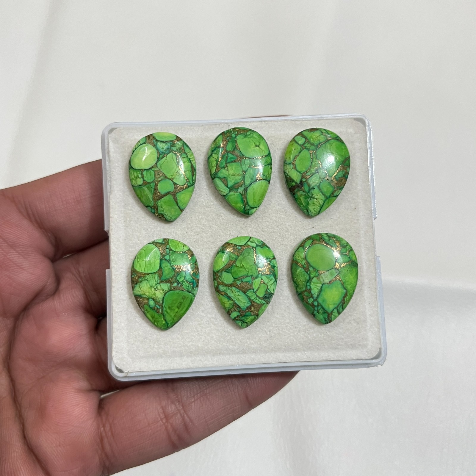 Green Copper Turquoise Pear Shape Cabochon Teardrop Flat Back Loose Gemstone