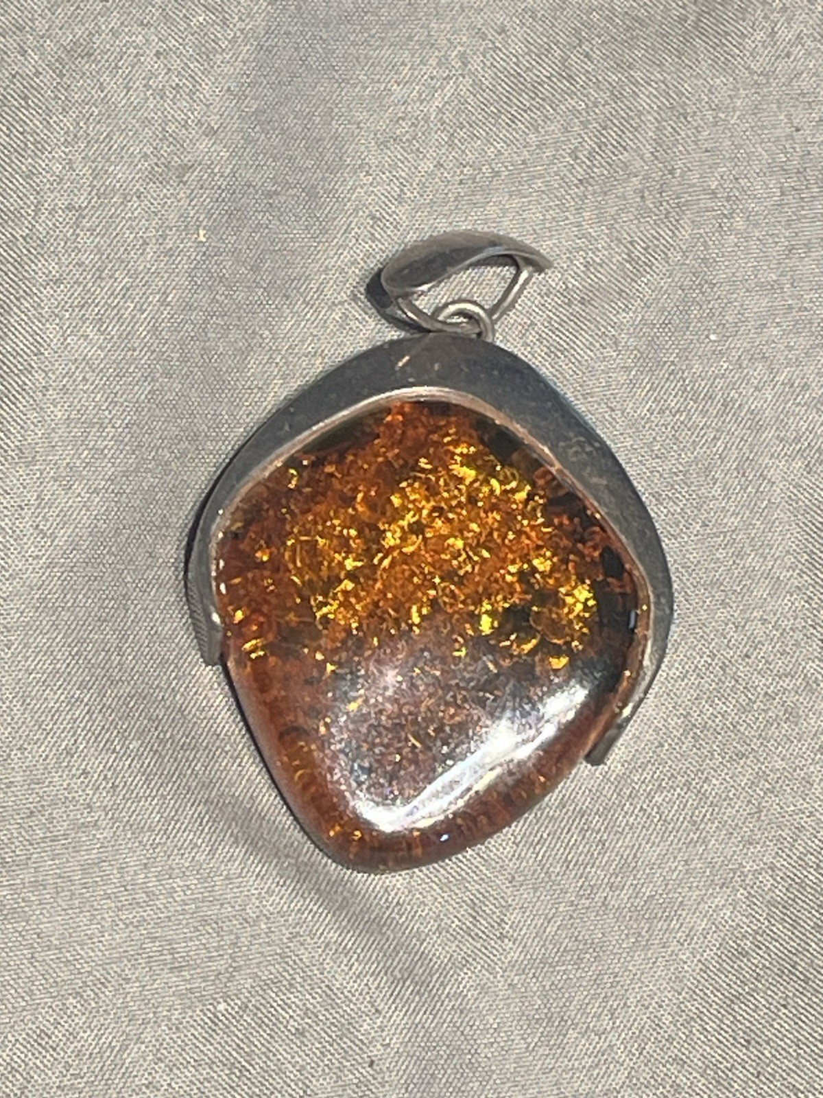 Vintage .925 Sterling Silver Baltic Amber Pendant Modernist Statement 22.4g