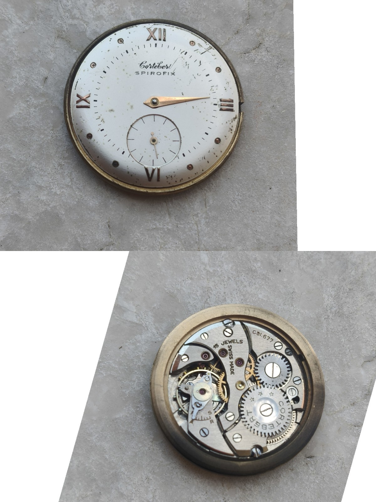 40s CORTEBERT SPIROFIX CAL 677 VINTAGE WATCH MOVEMENT MOVEMENT WATCHES BALANCE OK