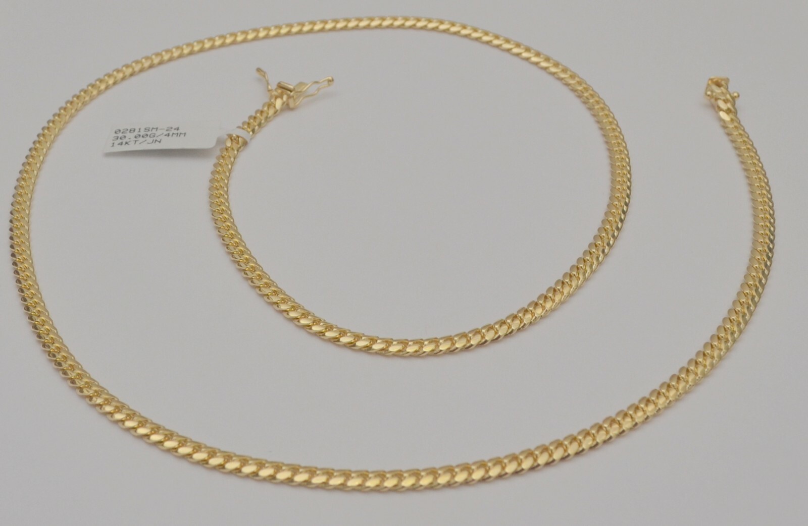 Solid 14K Yellow Gold Cuban Chain Link Necklace 24 Inches 3.9 mm 30.0 Gr
