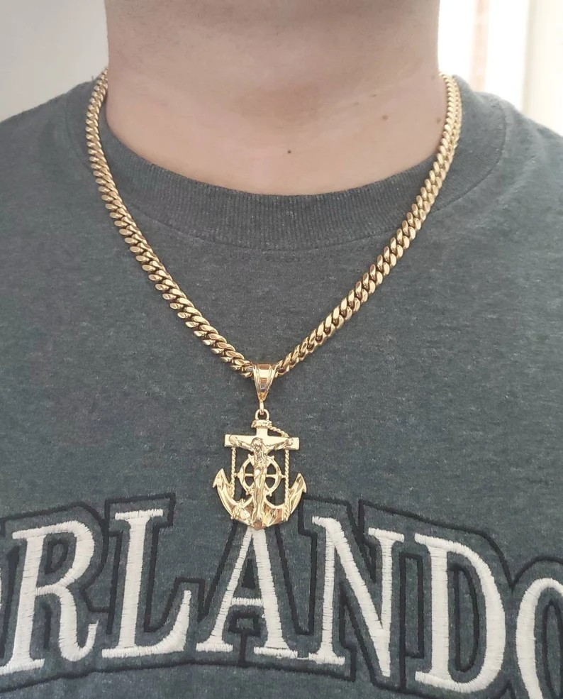 Large Gold Anchor Pendant, Gold Crucifix, 14k Gold Plated (Pendant Only)