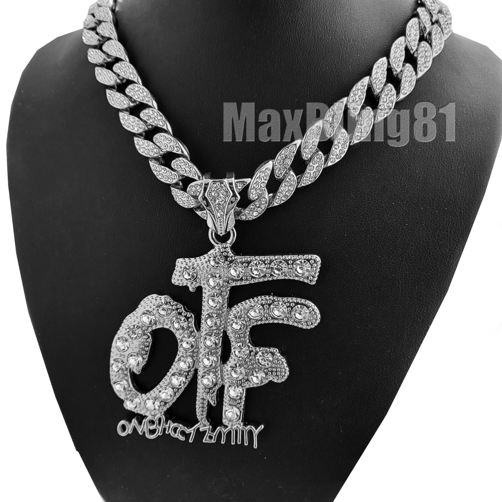 Large OTF Only The Family Silver Pendant & 16″ ~ 30″ Iced Cuban Chain Necklace
