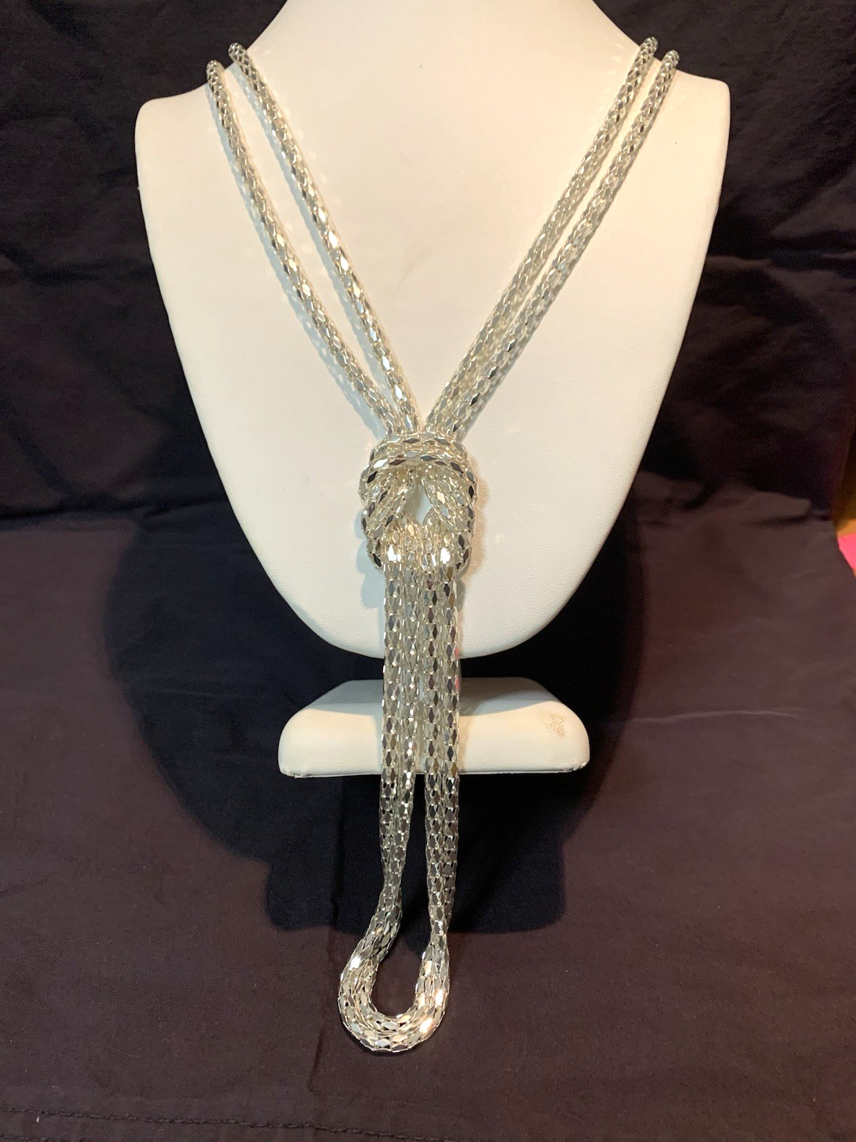*NEW ITEM*SPARKING SILVERTONE 2-STRAND KNOTTED TURKISH LINK LARIAT NECKLACE-NEW