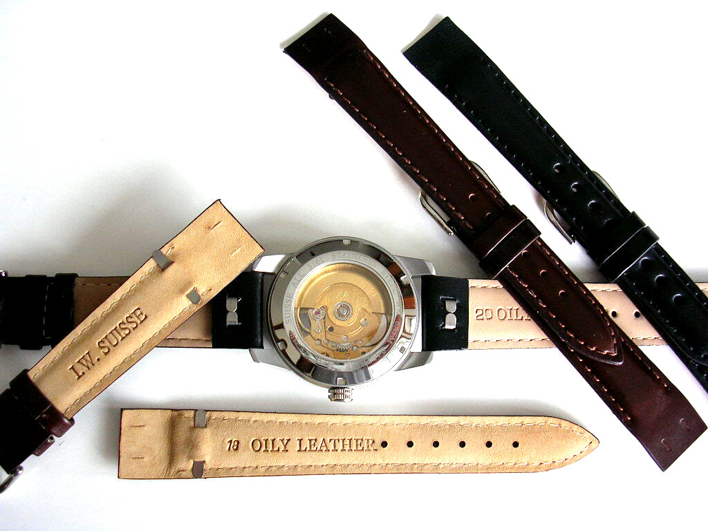 20mm Black Open End Aviator Pilot leather watchband IW SUISSE 8-10-12-14-16-18mm