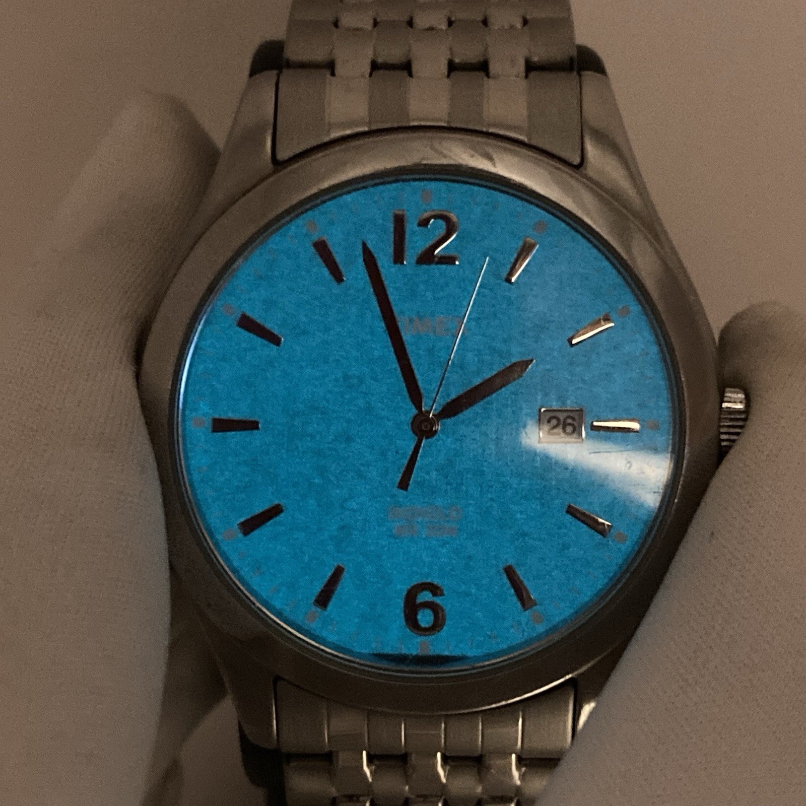 Timex Men’s T2N848 Indiglo Dress Watch Charcoal Gray Brick Dial Date 39mm Silver