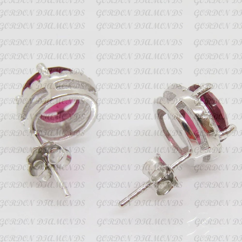 5.60Crt Round Natural Tourmaline Diamond Stud Pair Earring 18K White Gold Plated
