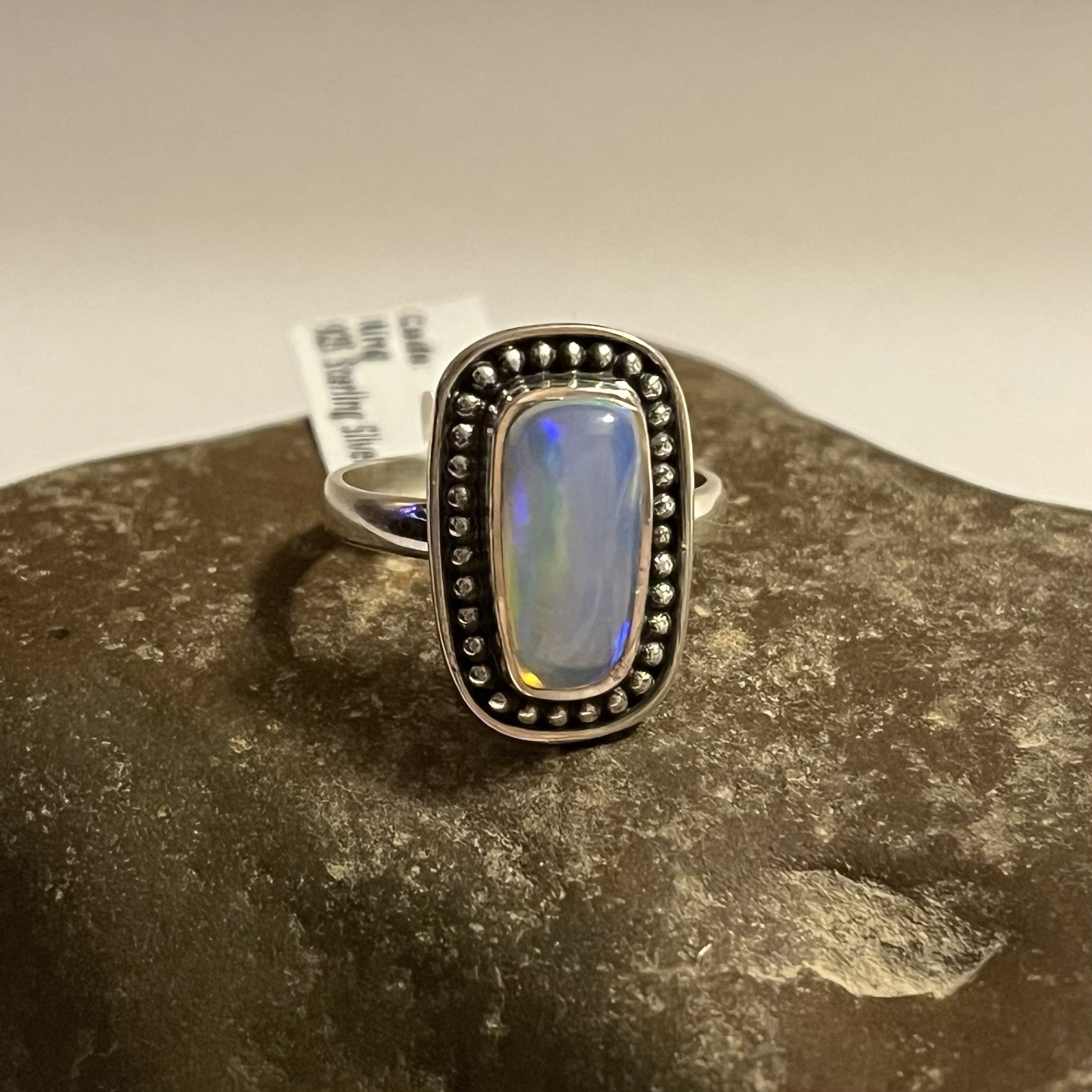 Beautiful Ethiopian Opal 925 Sterling Silver Ring Rectangular Cabochon US Size 6