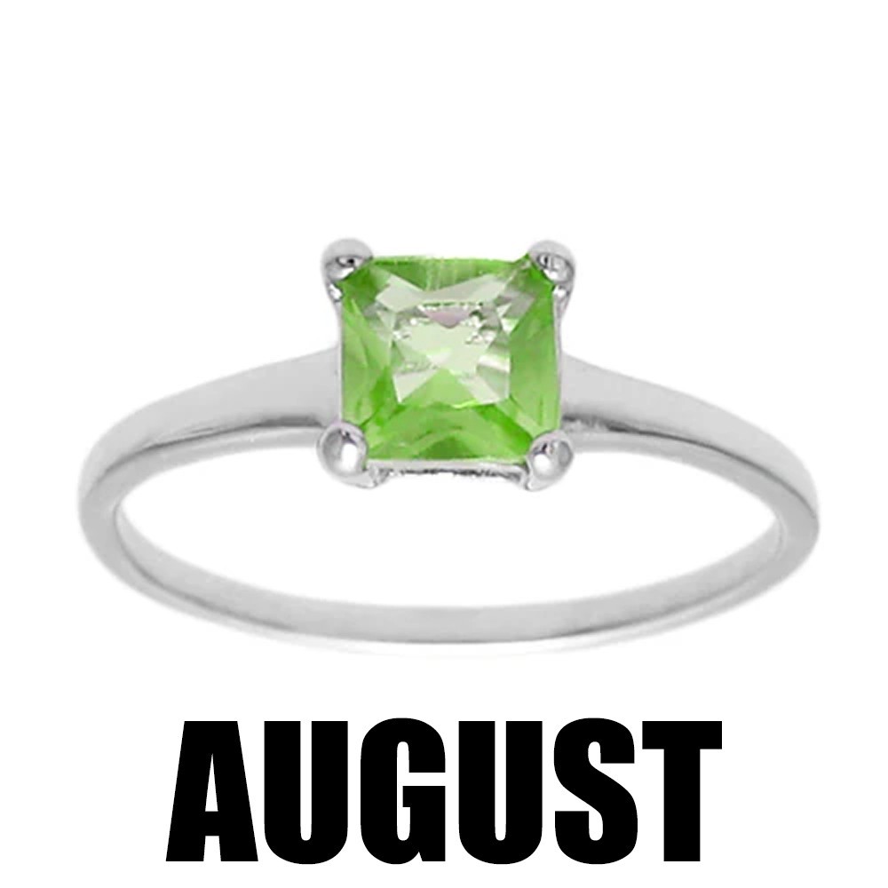 925 Sterling Silver Child’s Baby Princess Cut CZ Birthstone Ring Choose Month