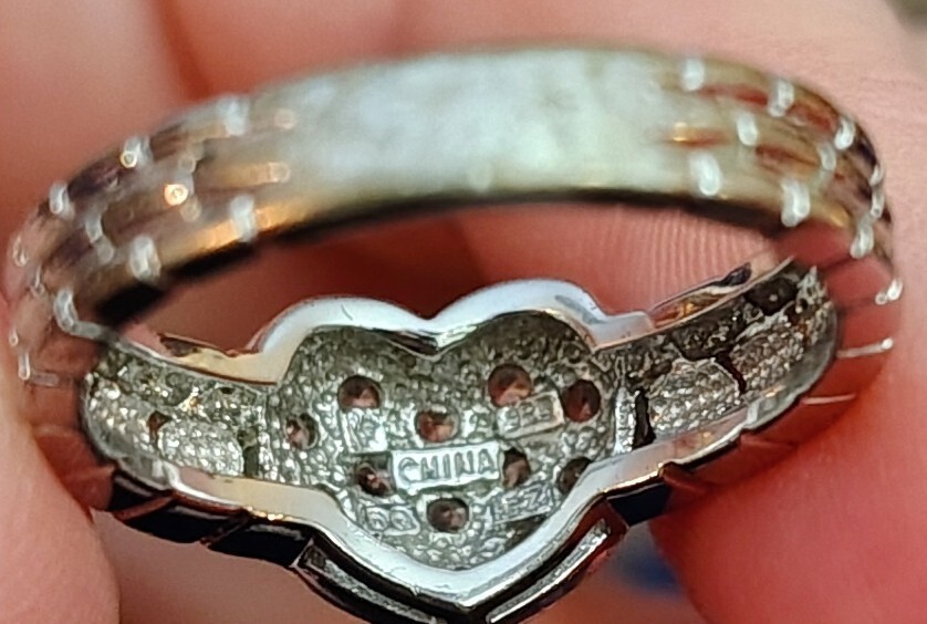 Vintage Art Deco Style Sterling Silver Heart C Z Ring Weaved Pattern Band Size 8