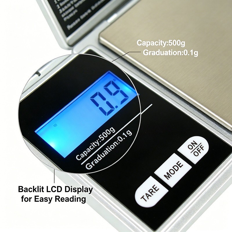 500g x 0.1g Portable Precision Digital Pocket Scale Battery Included, Black
