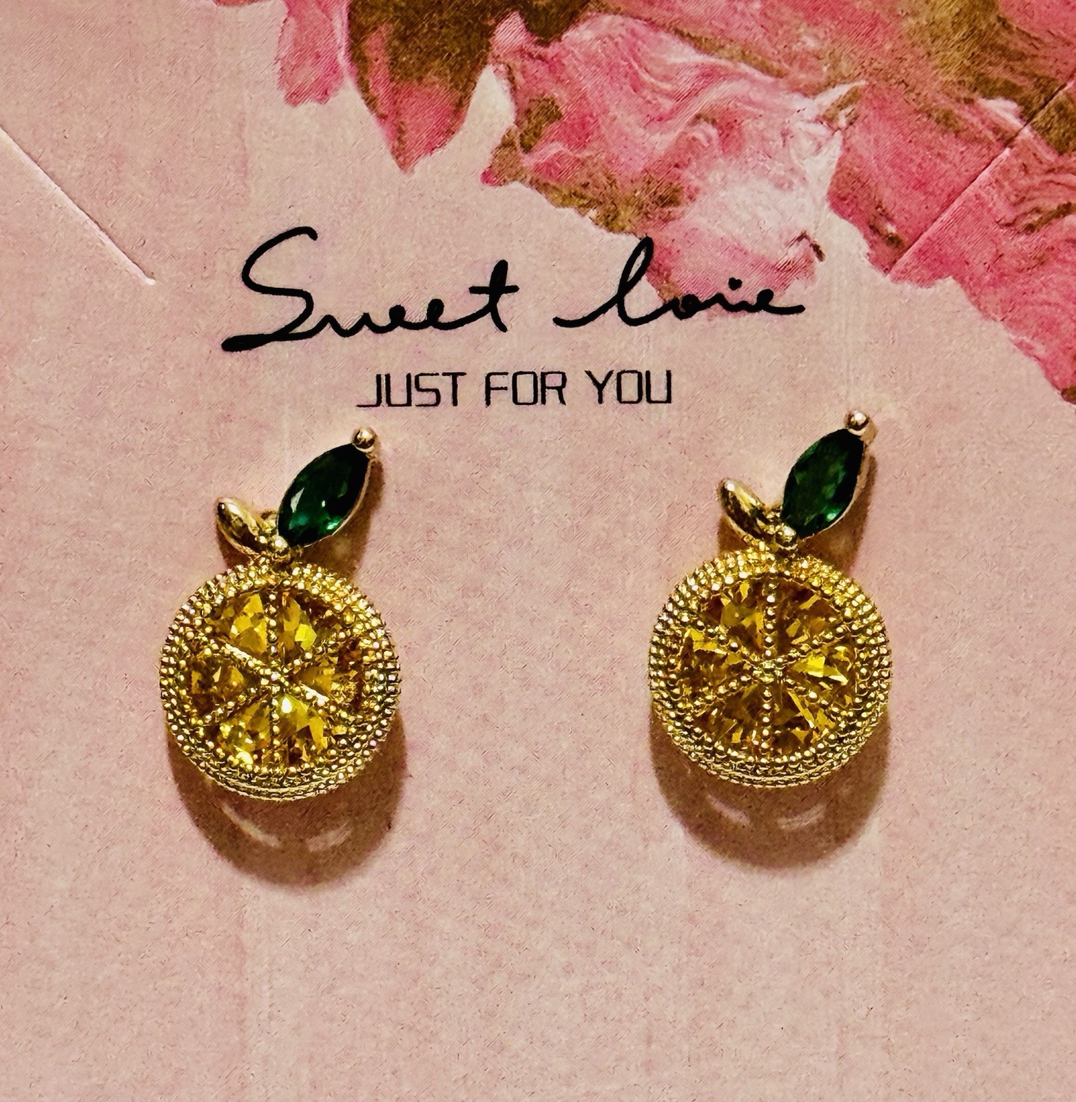 Studs Cubic Zirconia Lemon Design Earrings Lead Free And Nickel Free Brand New
