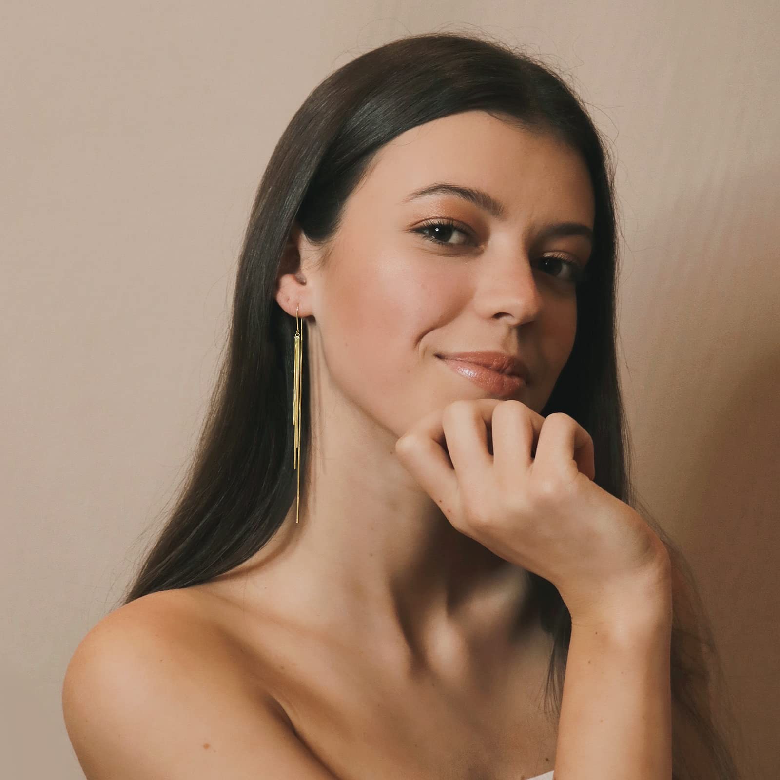 Threader Dangle Earrings Long Tassel Earrings Gold Earrings for Women