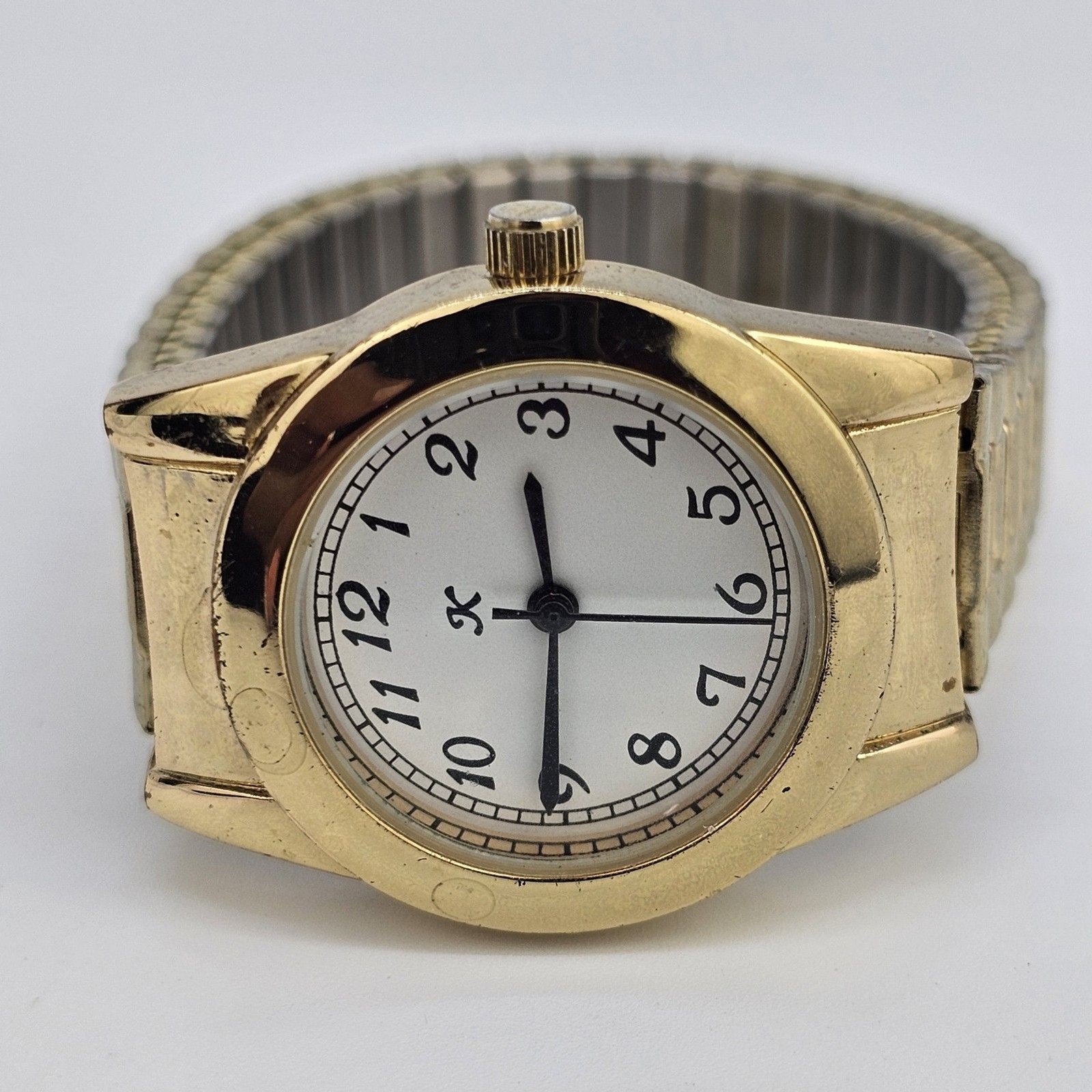 28MM Women’s Watch White Dial Gold Case Expandable Band 6″ New Battery