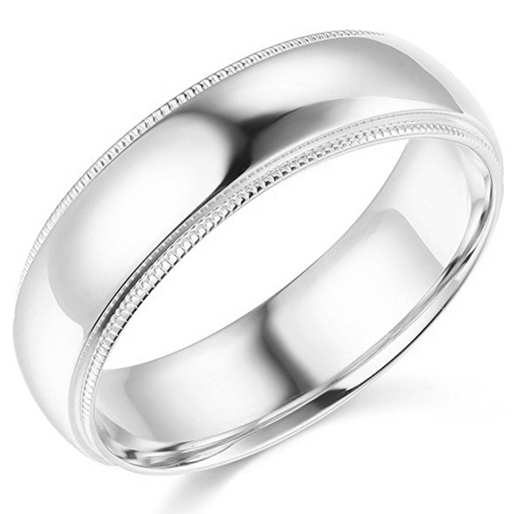 14K White Gold 2mm 3mm 4mm 5mm 6mm Comfort Fit Men Women Milgrain Wedding Band