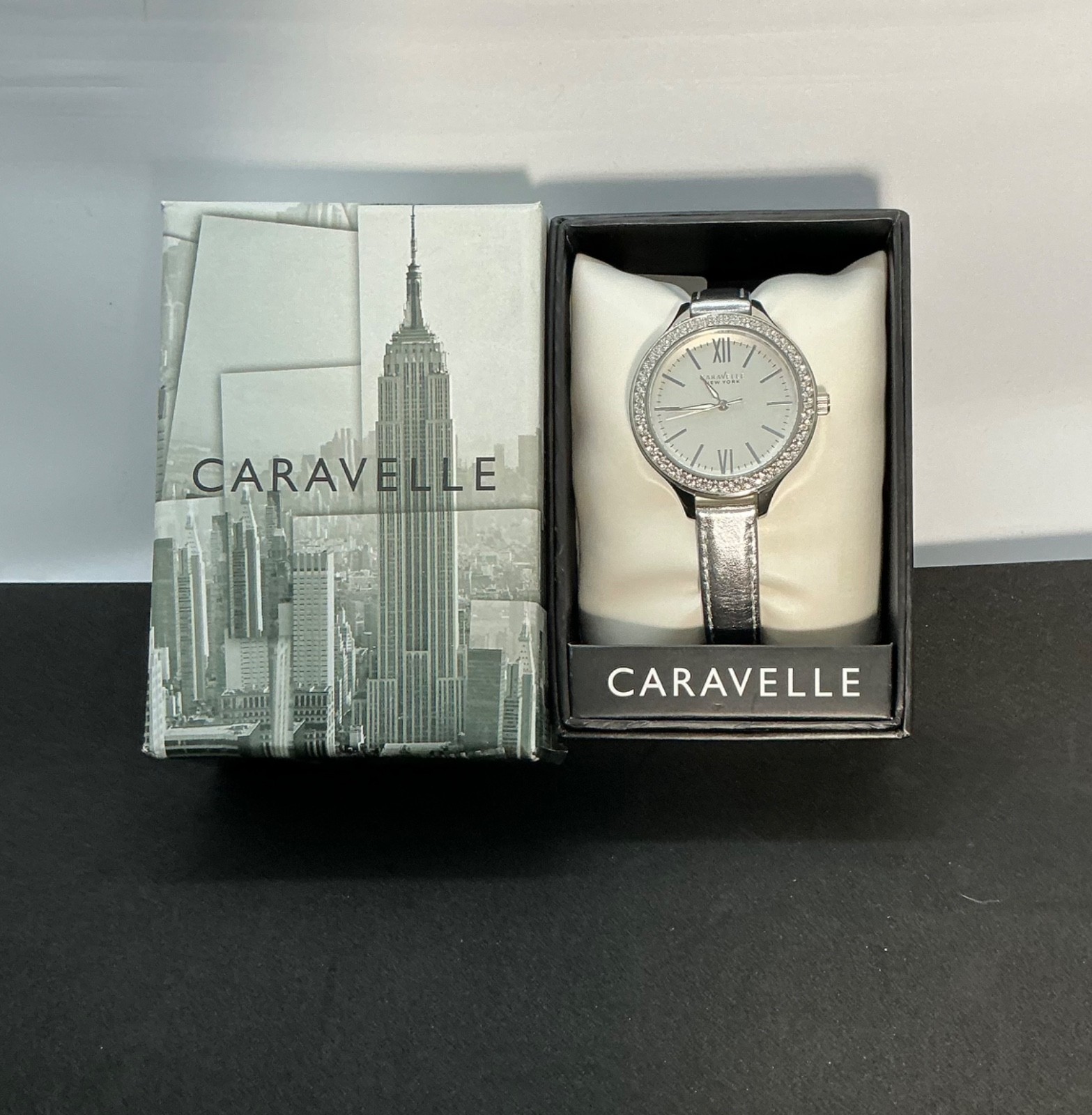 Caravelle New York by Bulova ladies watch silver with silver leather band