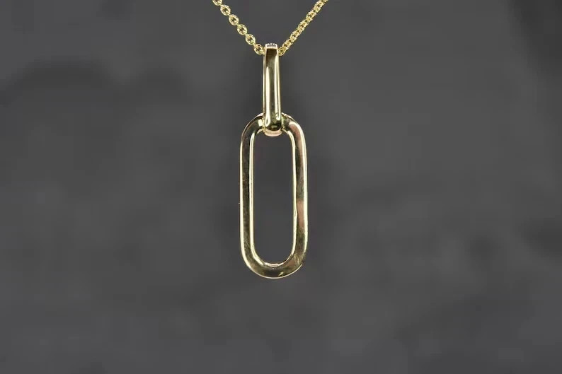 1Ct Round-Cut Moissanite 18” Chain Paperclip Pendant 14K Yellow Gold Plated