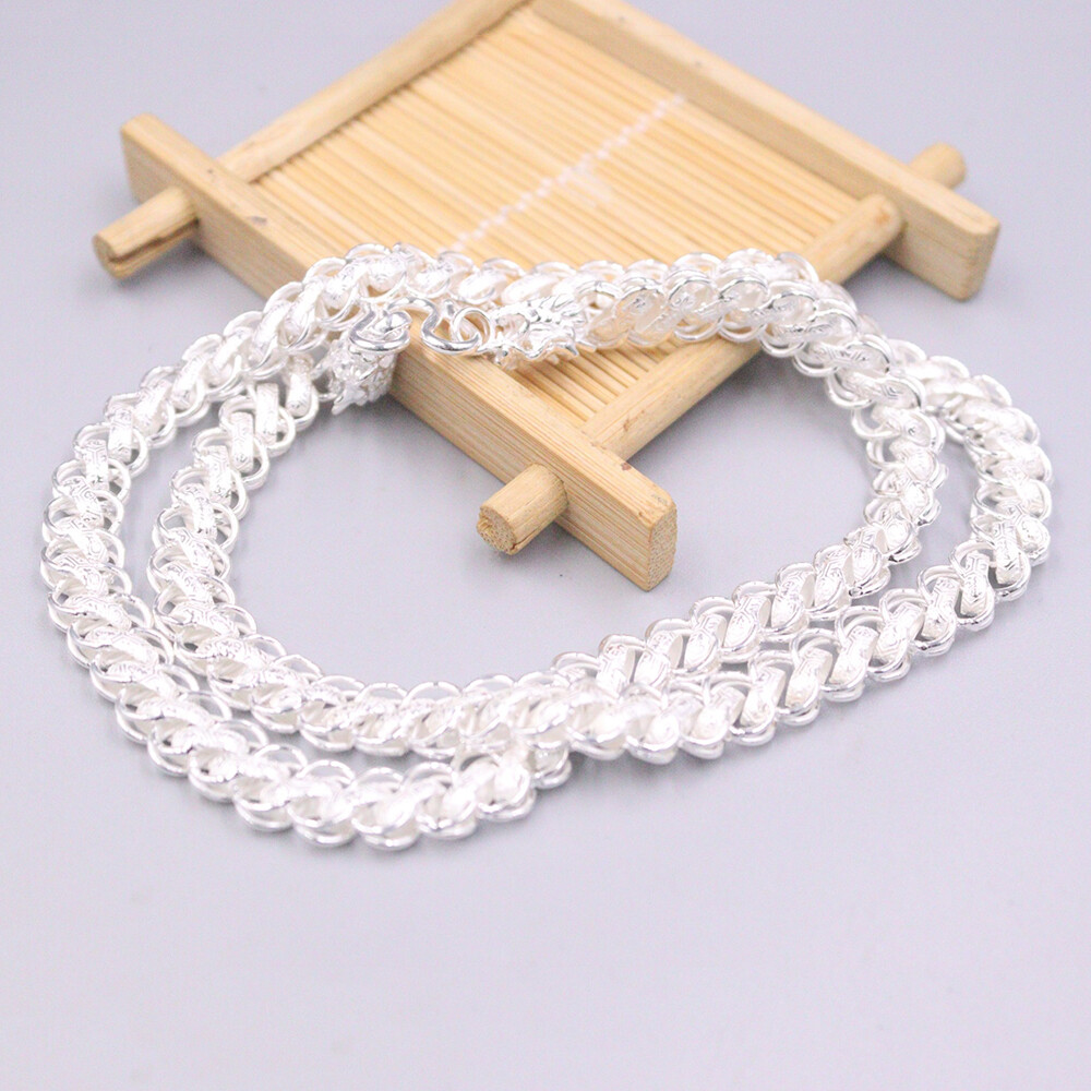 Real 999 Pure Silver Necklace Men Women 9mm Dragon Head Curb Link Chain 20inch