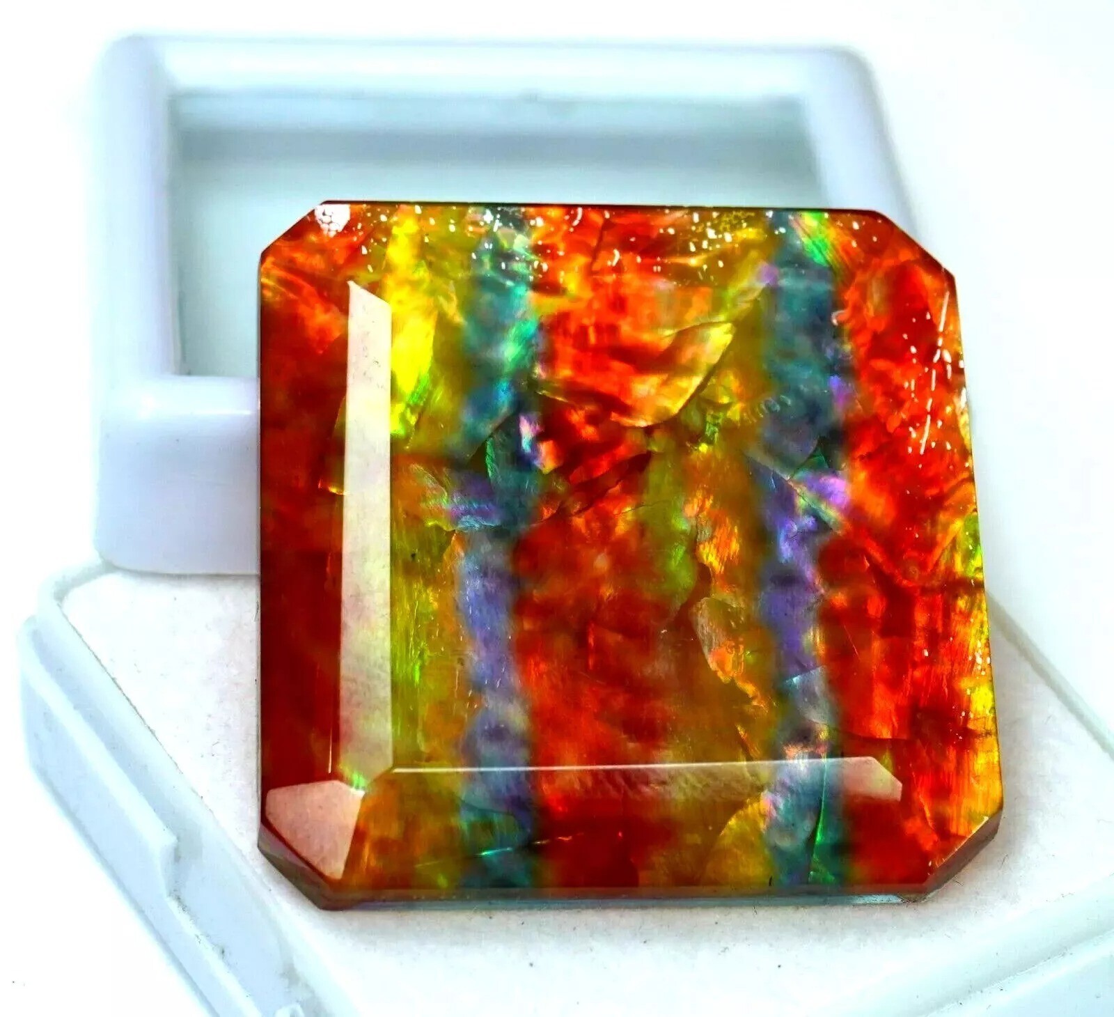 Ammolite North America Natural 95.58 Ct Radiant Cut Loose Gemstone
