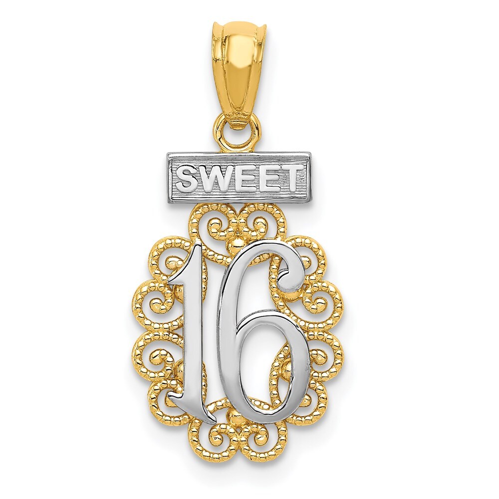 14k Two-tone Gold SWEET 16 with Filigree Pendant 0.77gm L-0.89 in,W-0.42 in