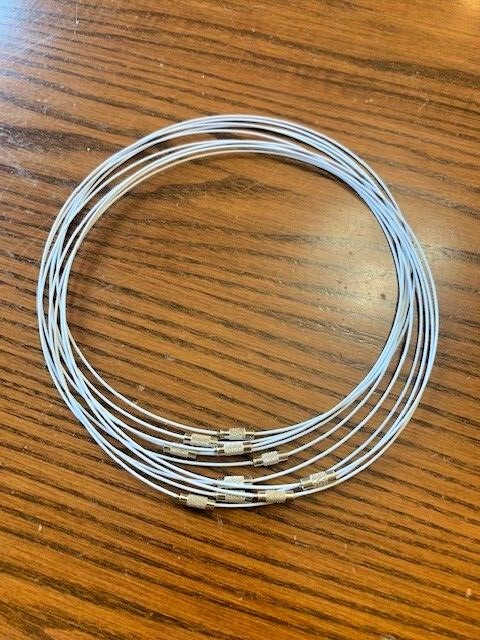 10 pcs White Memory Wire Choker Coated Necklaces with Silver Screw Clasps – 18″