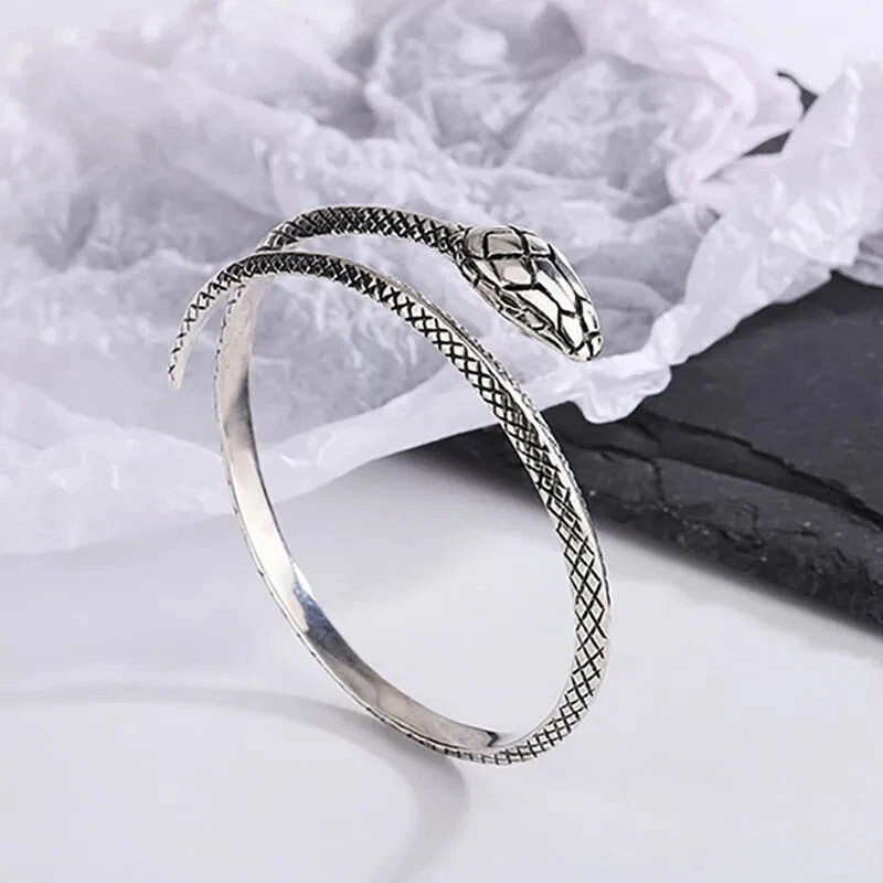 Women Bracelet Retro Snake Punk Elegant 925 Sterling Silver Cuff Vintage Bangle