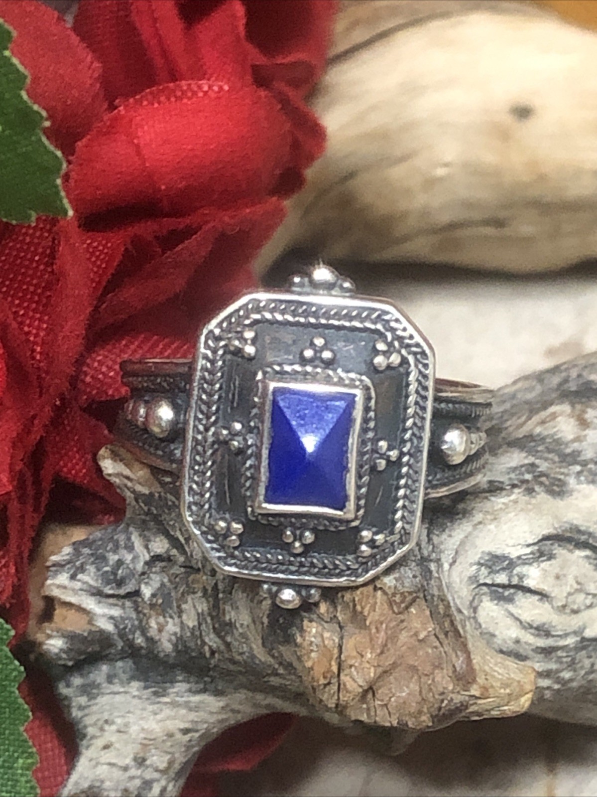 40. Vintage SAVATI Sterling silver 925 Pointed Lapis stone Ring 7.5s. 4.9g