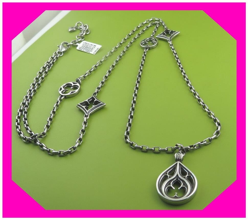 BRIGHTON LORENZA TRIO FERRARA DARK Silver Flower Long NECKLACE NWtag $88 70%