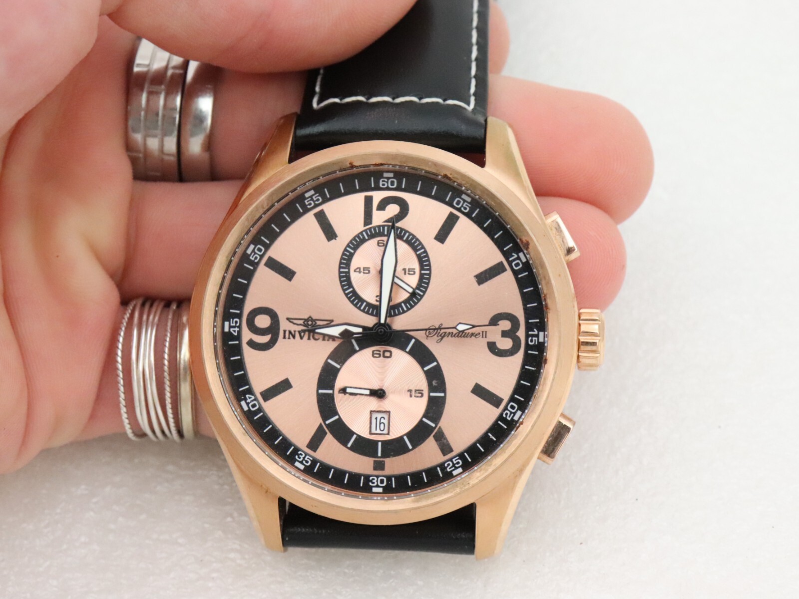 48mm Invicta 7418 Signature II Tritnite Watch Rose Gold Plate Chronograph Men