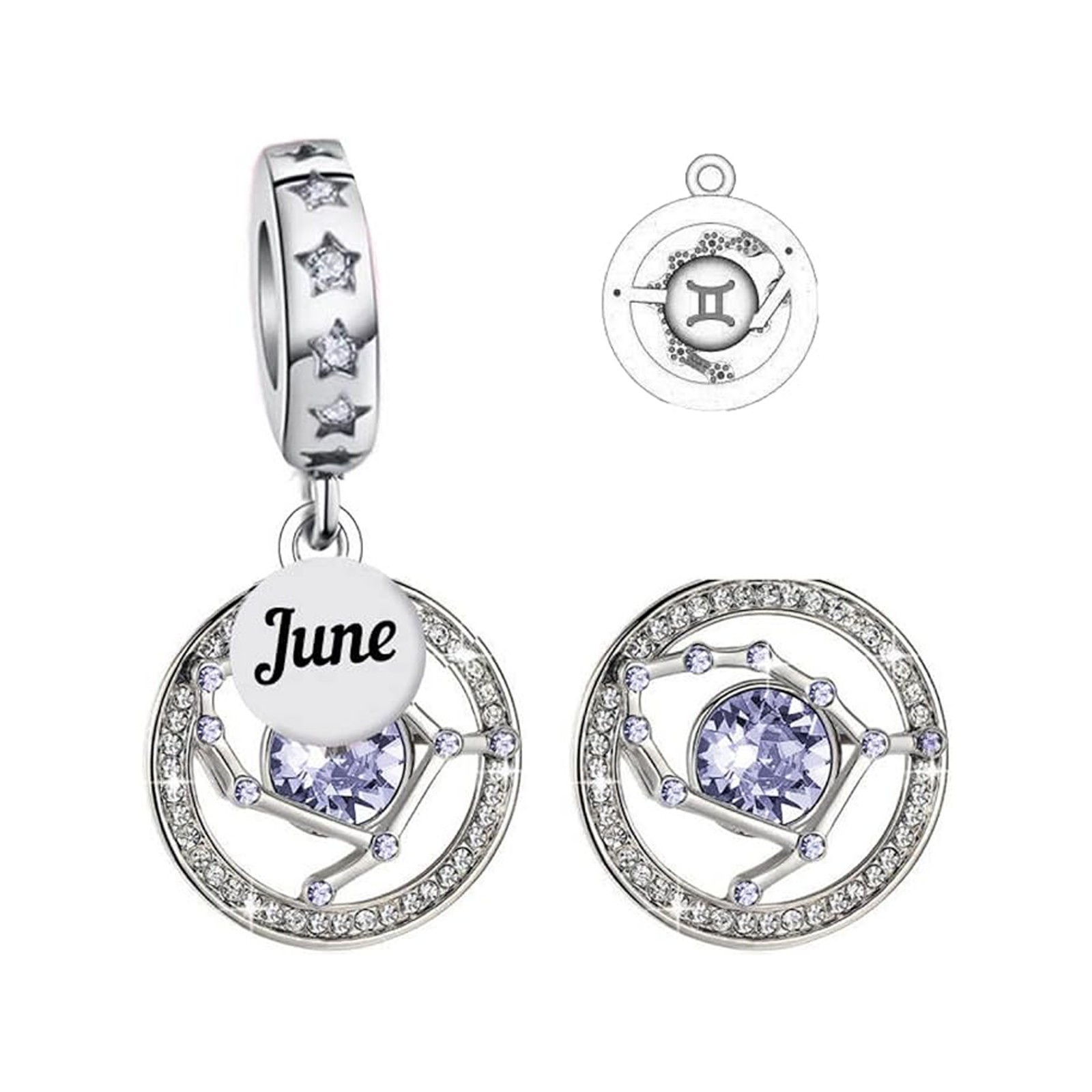 June Zodiac Birthstone Charm, June Charm, Gemini Zodiac Charm, Zodiac Charm