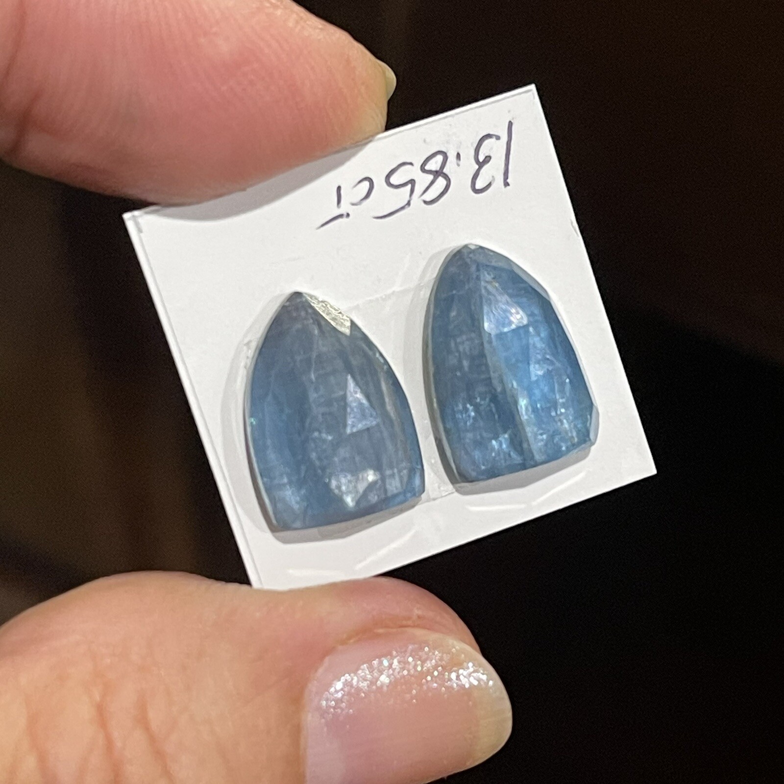 13.85ct 14x10x4.7mm Pair Aqua Blue Kyanite Shield Cut Faceted Cabochons Gems