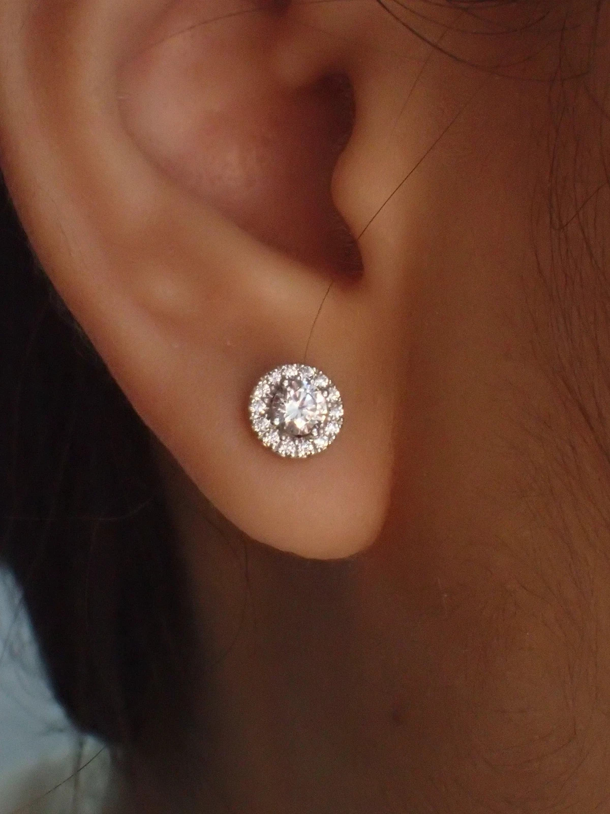 Sterling Silver Round Halo Stud Earrings with Gold-Plated for Women