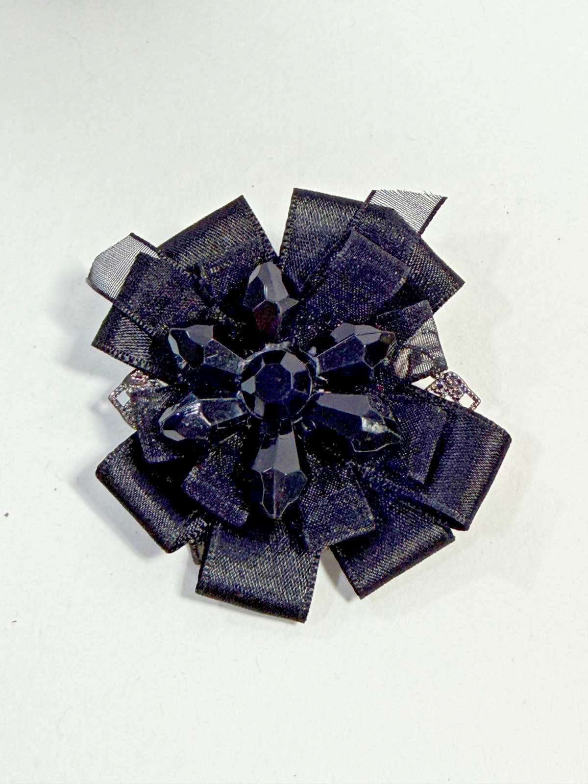 Lot of 6 Black Fabric Flower Brooches Handmade Upcycled Ribbon Lace Pins