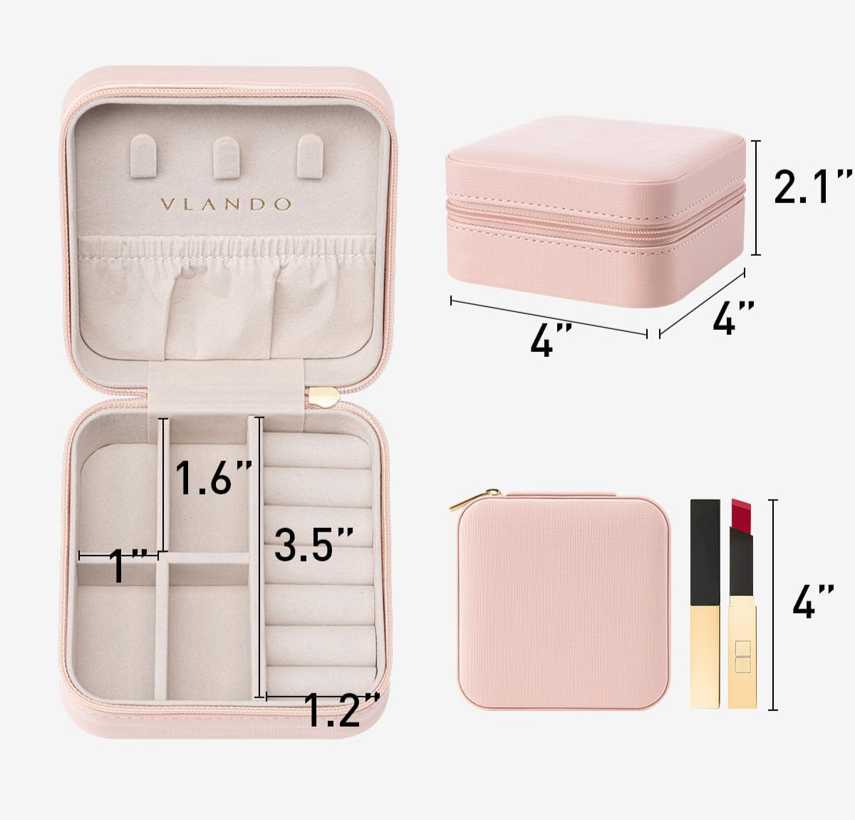 Travel Jewelry Case – Gift for Teen Girls – Light Pink (115)
