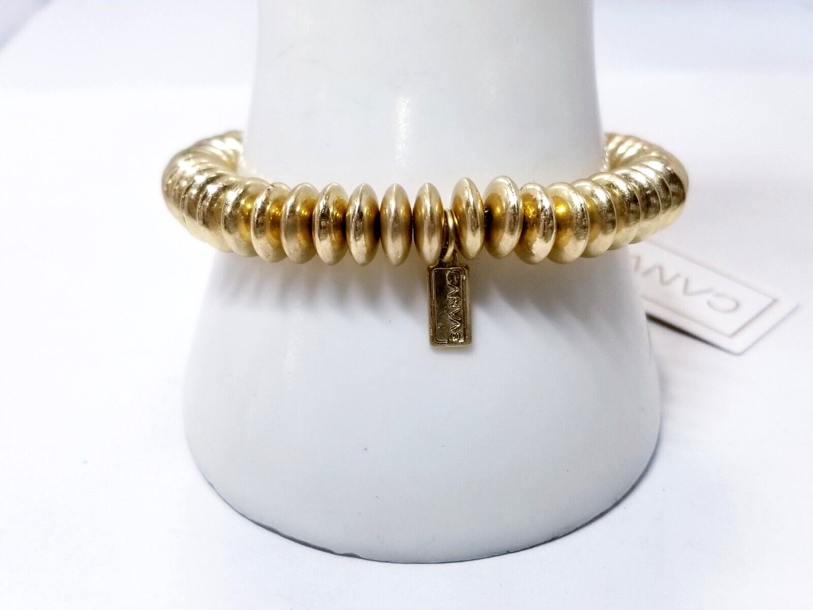 Canvas Style Channing Metal Plated Disc Stretch Bracelet in Worn Gold