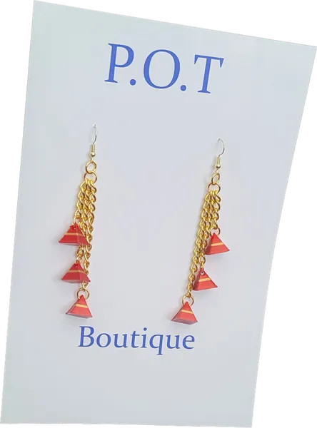 Tri Triangle Earrings/Red/Gold/Sophisticated Jewelry/Formal/Women/Club Wear