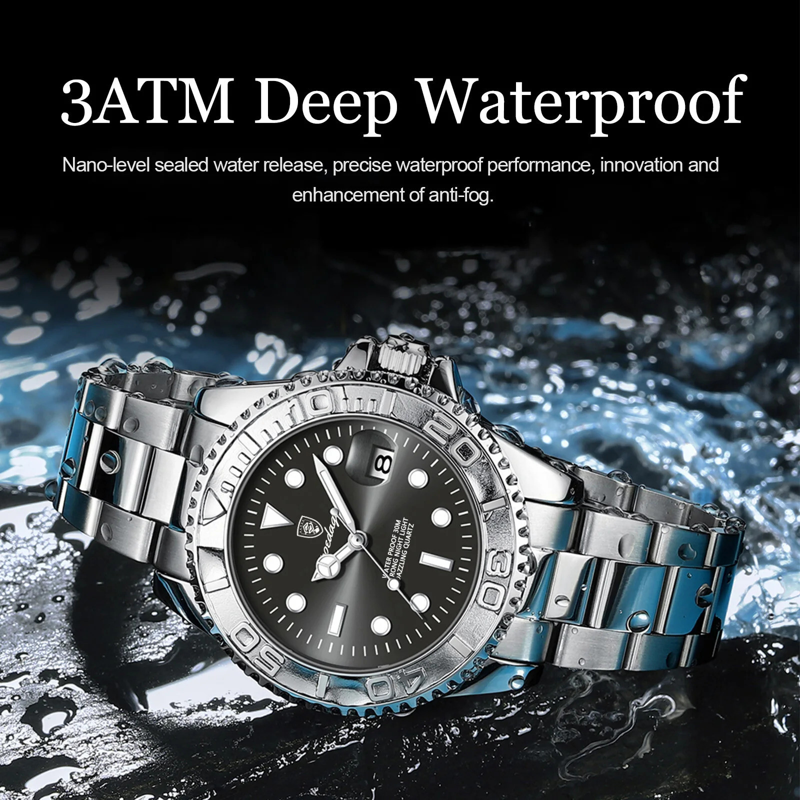 POEDAGAR Men Business Watch Waterproof Stainless Steel Date Luminous Waterproof